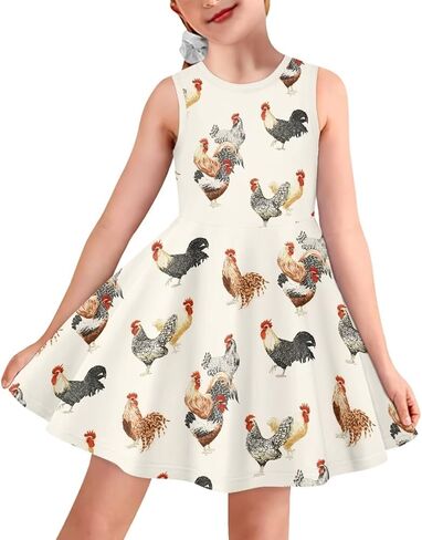 Hinthetall Girls Casual Dress Kids Summer Sleeveless Dresses Birthday Sundress Swing Outfit 3-16 Years in Saudi Arabia