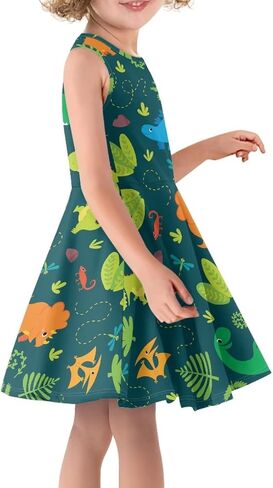 Hinthetall Girls Casual Dress Kids Summer Sleeveless Dresses Birthday Sundress Swing Outfit 3-16 Years in Saudi Arabia