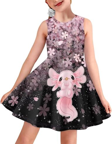 Hinthetall Girls Casual Dress Kids Summer Sleeveless Dresses Birthday Sundress Swing Outfit 3-16 Years in Saudi Arabia