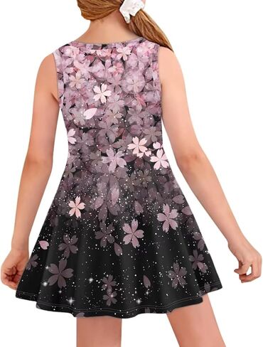 Hinthetall Girls Casual Dress Kids Summer Sleeveless Dresses Birthday Sundress Swing Outfit 3-16 Years in Saudi Arabia