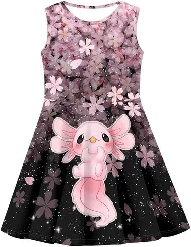 Hinthetall Girls Casual Dress Kids Summer Sleeveless Dresses Birthday Sundress Swing Outfit 3-16 Years in Saudi Arabia