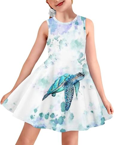 Hinthetall Girls Casual Dress Kids Summer Sleeveless Dresses Birthday Sundress Swing Outfit 3-16 Years in Saudi Arabia