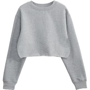 Amazhiyu Women' s Pullover Cropped Sweatshirt Crew Neck Long Sleeve Fleece Crop Tops