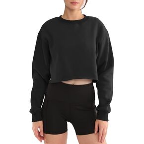 Amazhiyu Women' s Pullover Cropped Sweatshirt Crew Neck Long Sleeve Fleece Crop Tops in Kuwait
