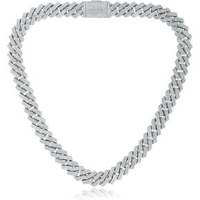Gemsme Full Iced Out Cubic Zirconia Cuban Link Chain Hip Hop 18K White Gold Plated Miami Cuban Link Chain Necklace for Men Women in Saudi Arabia