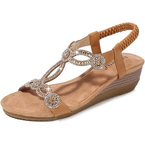 Unifizz Women's Open Toe Summer Sandals Casual Bohemia Platform Shoes Comfortable Sparkling Ankle T-Strap Outdoor Beach Wedding Low Wedge Sandal