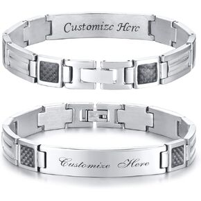 هدايا سوار الآباء hisatan للأب، أساور مخصصة من الفولاذ المقاوم للصدأ قابلة للتعديل للرجال، وصلة من ألياف الكربون الذكورية للرجال، سوار الأب هدية عيد ميلاد من ابنة الابن والزوجة in Kuwait