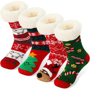 Suhine 4 Pairs Christmas Women's Fuzzy Slipper Socks Christmas Slipper Socks Thick Warm Xmas Slipper Socks for Christmas Presents, Winter Party Supplies in Kuwait