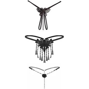 3PCS-Women's Sexy Pearl Tassel Lace Hollow Pendant Sexy Mini T-Shaped Underwear