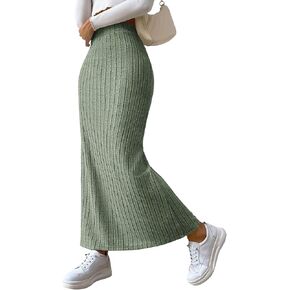 تنورة Aossfre النسائية ذات فتحة جانبية مضلعة ضيقة عالية الخصر كاجوال طويلة in Kuwait