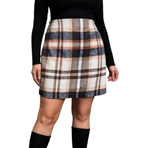 WDIRARA Women's Plus Size Plaid High Waist Button Front Skirt Elegant Skirts