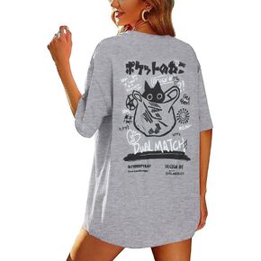 Cinyifaan Womens Vintage Graphic Tee Shirt Cat Print Short Sleeve Loose Tunic Tops Gothic Oversized Punk Baggy Shirts