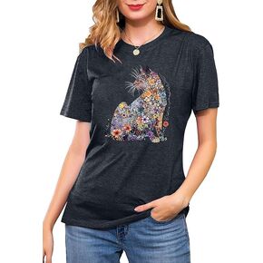 Cinyifaan Womens Vintage Graphic Tee Shirt Cat Print Short Sleeve Loose Tunic Tops Gothic Oversized Punk Baggy Shirts