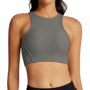 colorskin Womens Racerback High Neck Sports Bra - Longline Ribbed Medium Support Padded Yoga Workout Crop Tank Tops in Saudi Arabia