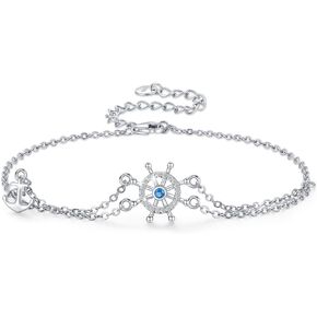 Anchor Bracelets Adjustable for Women, 925 Sterling Silver Steering Wheel Bracelet Blue Nautical Sailor Bracelet Friendship inspiring Jewelry Confirmation Gifts for Mom Women Wife Girlfriend, 7+2 in Kuwait