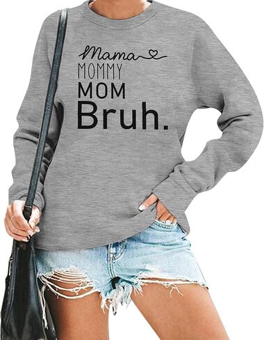 BLANCHES Mama Sweatshirt Women Mama Mommy Mom Bruh Funny Mom Life Sweatshirts Pullover Tops Casual Loose Long Sleeve Shirt in Kuwait