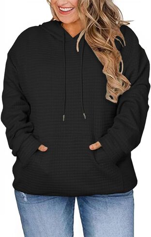 DOLNINE Plus Size Hoodies for Women Casual Long Sleeve Sweatshirts Drawstring Pullover Tops with Pocket in Kuwait