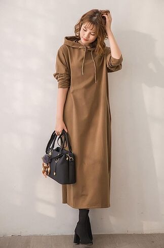 سويت شيرت نسائي طويل الأكمام من chouyatou بقلنسوة فستان ماكسي مع جيوب in Saudi Arabia