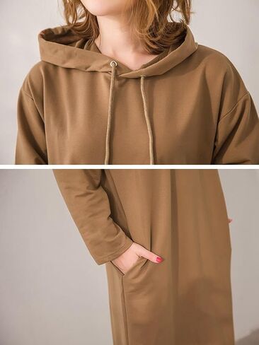 سويت شيرت نسائي طويل الأكمام من chouyatou بقلنسوة فستان ماكسي مع جيوب in Saudi Arabia