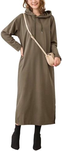 سويت شيرت نسائي طويل الأكمام من chouyatou بقلنسوة فستان ماكسي مع جيوب in Saudi Arabia