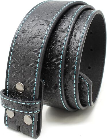 BC Belts Leather Belt Strap with Teal Stitching and Embossed Western Scrollwork 1.5" Wide with Snaps in Saudi Arabia