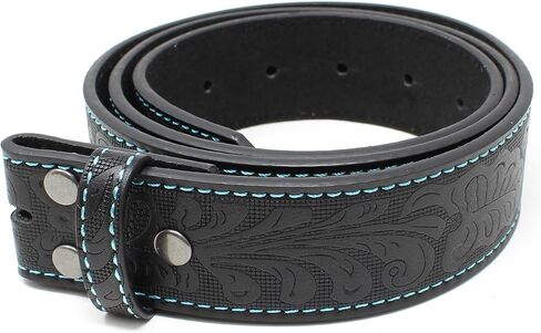 BC Belts Leather Belt Strap with Teal Stitching and Embossed Western Scrollwork 1.5" Wide with Snaps in Saudi Arabia