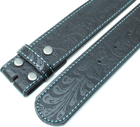 BC Belts Leather Belt Strap with Teal Stitching and Embossed Western Scrollwork 1.5" Wide with Snaps in Saudi Arabia