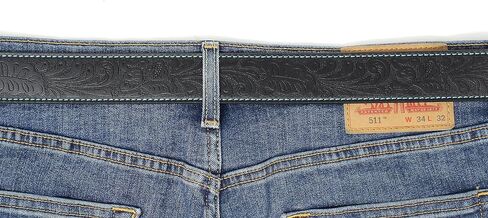 BC Belts Leather Belt Strap with Teal Stitching and Embossed Western Scrollwork 1.5" Wide with Snaps in Saudi Arabia