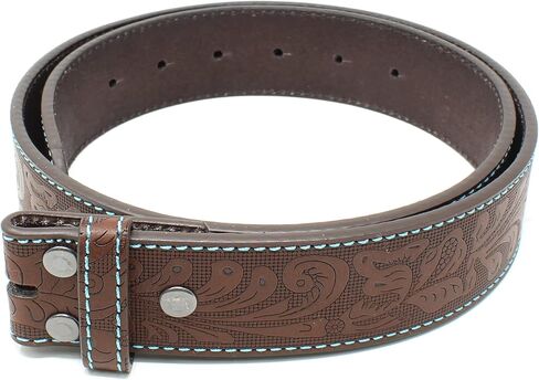 BC Belts Leather Belt Strap with Teal Stitching and Embossed Western Scrollwork 1.5" Wide with Snaps in Saudi Arabia