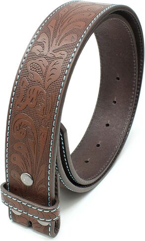 BC Belts Leather Belt Strap with Teal Stitching and Embossed Western Scrollwork 1.5" Wide with Snaps in Saudi Arabia