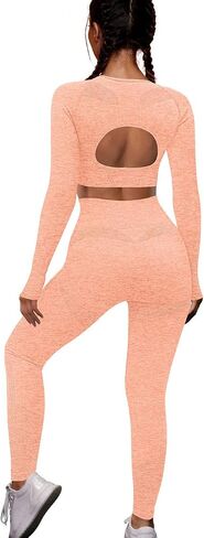 OYS Workout Sets for Women 2 Piece Outfits Seamless High Waist Yoga Leggings Long Sleeve Crop Tops Active Gym Clothes in Saudi Arabia