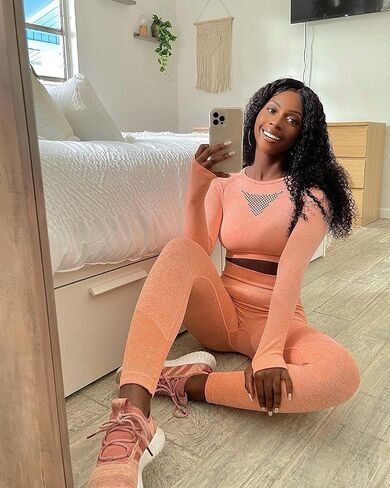 OYS Workout Sets for Women 2 Piece Outfits Seamless High Waist Yoga Leggings Long Sleeve Crop Tops Active Gym Clothes in Saudi Arabia