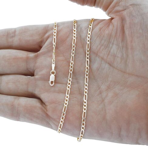 Nuragold 14k الذهب الأبيض 3 مم الصلبة فيجارو سلسلة ربط قلادة قلادة، رجل إمرأة مشبك جراد البحر 16 "18" 20 "22" 24" in Kuwait