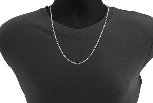 Nuragold 14k الذهب الأبيض 3 مم الصلبة فيجارو سلسلة ربط قلادة قلادة، رجل إمرأة مشبك جراد البحر 16 "18" 20 "22" 24" in Kuwait