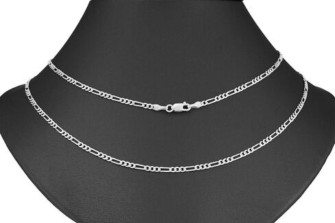Nuragold 14k الذهب الأبيض 3 مم الصلبة فيجارو سلسلة ربط قلادة قلادة، رجل إمرأة مشبك جراد البحر 16 "18" 20 "22" 24" in Kuwait
