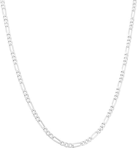 Nuragold 14k الذهب الأبيض 3 مم الصلبة فيجارو سلسلة ربط قلادة قلادة، رجل إمرأة مشبك جراد البحر 16 "18" 20 "22" 24" in Kuwait
