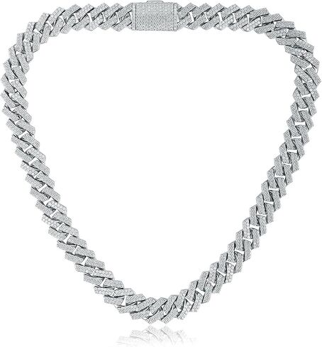 Gemsme Full Iced Out Cubic Zirconia Cuban Link Chain Hip Hop 18K White Gold Plated Miami Cuban Link Chain Necklace for Men Women in Saudi Arabia