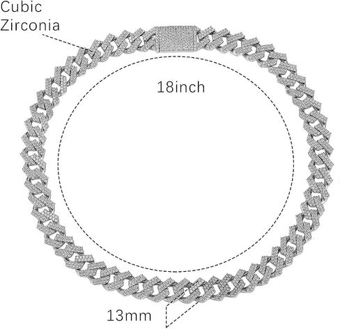Gemsme Full Iced Out Cubic Zirconia Cuban Link Chain Hip Hop 18K White Gold Plated Miami Cuban Link Chain Necklace for Men Women in Saudi Arabia