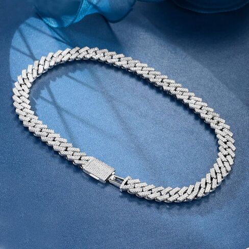 Gemsme Full Iced Out Cubic Zirconia Cuban Link Chain Hip Hop 18K White Gold Plated Miami Cuban Link Chain Necklace for Men Women in Saudi Arabia