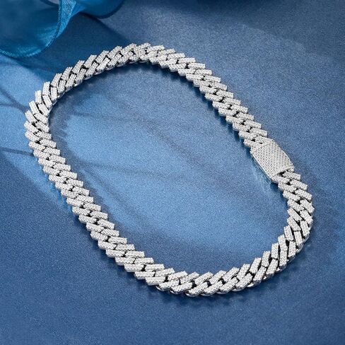 Gemsme Full Iced Out Cubic Zirconia Cuban Link Chain Hip Hop 18K White Gold Plated Miami Cuban Link Chain Necklace for Men Women in Saudi Arabia