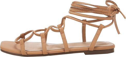 PiePieBuy صنادل نسائية مسطحة بأربطة وأصابع مربعة مع حزام للكاحل صيفي متقاطع in Kuwait