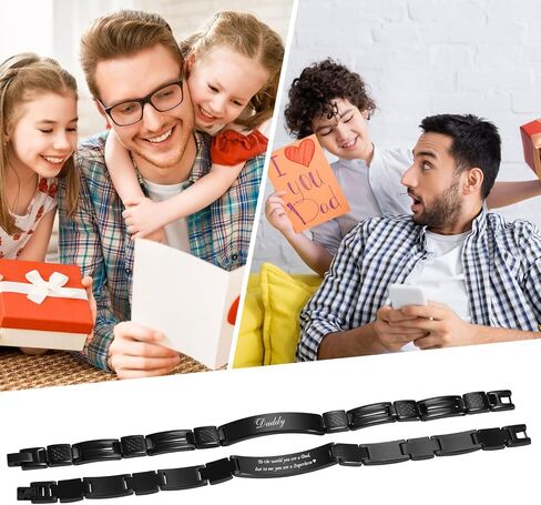 Hisatan Fathers Bracelet Gifts for Dad, Personalized Adjustable Stainless Steel Bracelets for Men, Masculine Carbon Fiber Link Mens Daddy Bracelet Birthday Wristband Gift from Daughter Son Wife in Saudi Arabia