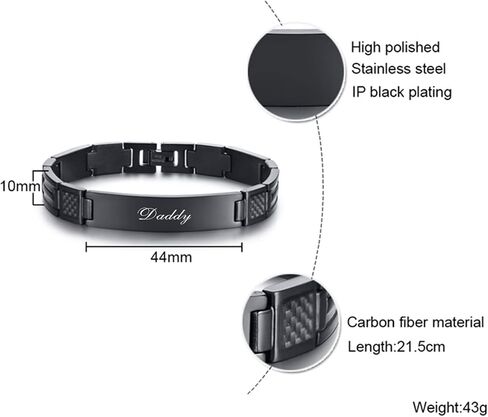 Hisatan Fathers Bracelet Gifts for Dad, Personalized Adjustable Stainless Steel Bracelets for Men, Masculine Carbon Fiber Link Mens Daddy Bracelet Birthday Wristband Gift from Daughter Son Wife in Saudi Arabia