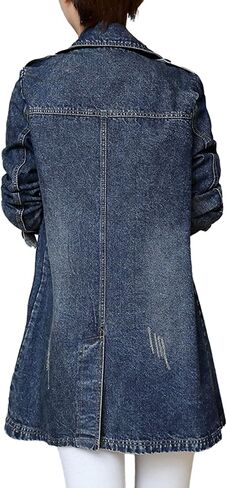 معطف ZLSLZ نسائي عتيق لطيف مزدوج الصدر بياقة طويلة من قماش الدنيم in Kuwait