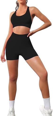 Litthing مجموعات تجريب للنساء 2 قطعة سلس اليوغا ملابس عارية الذراعين الرياضة حمّالة الصّدر عالية الخصر السراويل الرياضية in Kuwait