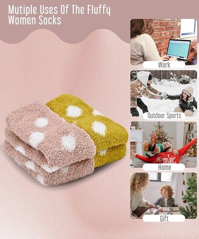 جوارب نسائية مريحة وناعمة، جوارب شبشب شيربا قطيفة من شانيل، جوارب دائرية منفوشة، جورب نوم منزلي كاجوال، 4 أزواج in Kuwait