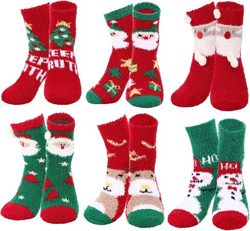 Haysandy 6 Pairs Christmas Fuzzy Socks Gift Pack Xmas Holiday Fluffy Socks Women Men Kids Winter Warm Slipper Socks Stretchy Novelty Funny Colorful Crew Socks Bulk in Saudi Arabia