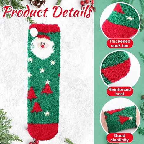 Haysandy 6 Pairs Christmas Fuzzy Socks Gift Pack Xmas Holiday Fluffy Socks Women Men Kids Winter Warm Slipper Socks Stretchy Novelty Funny Colorful Crew Socks Bulk in Saudi Arabia