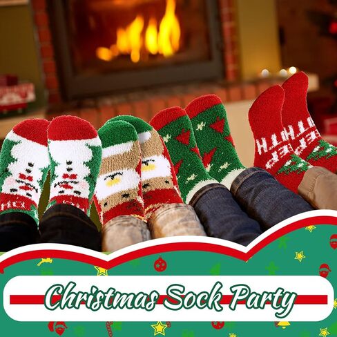 Haysandy 6 Pairs Christmas Fuzzy Socks Gift Pack Xmas Holiday Fluffy Socks Women Men Kids Winter Warm Slipper Socks Stretchy Novelty Funny Colorful Crew Socks Bulk in Saudi Arabia