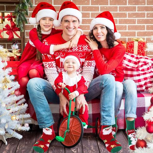 Haysandy 6 Pairs Christmas Fuzzy Socks Gift Pack Xmas Holiday Fluffy Socks Women Men Kids Winter Warm Slipper Socks Stretchy Novelty Funny Colorful Crew Socks Bulk in Saudi Arabia